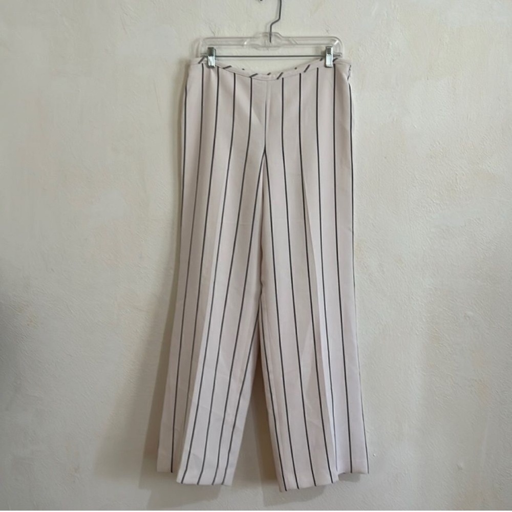 Talbots Signature White With Black Stripes Wide Leg Fully Lined Pants Size 10